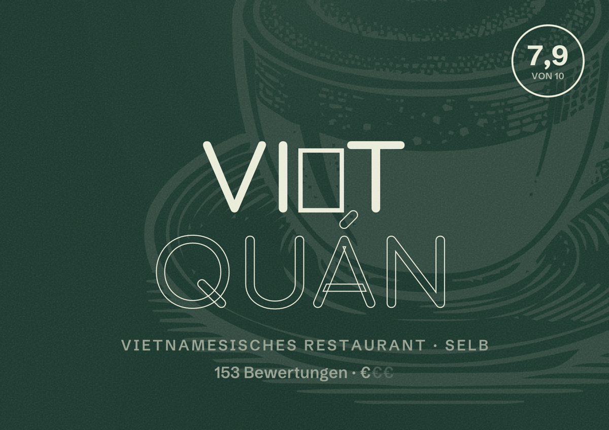Illustriertes Poster von Việt Quán, Vietnamesisches Restaurant in Selb: Bewertung 7,9 von 10 aus 153 Bewertungen, Preisniveau €