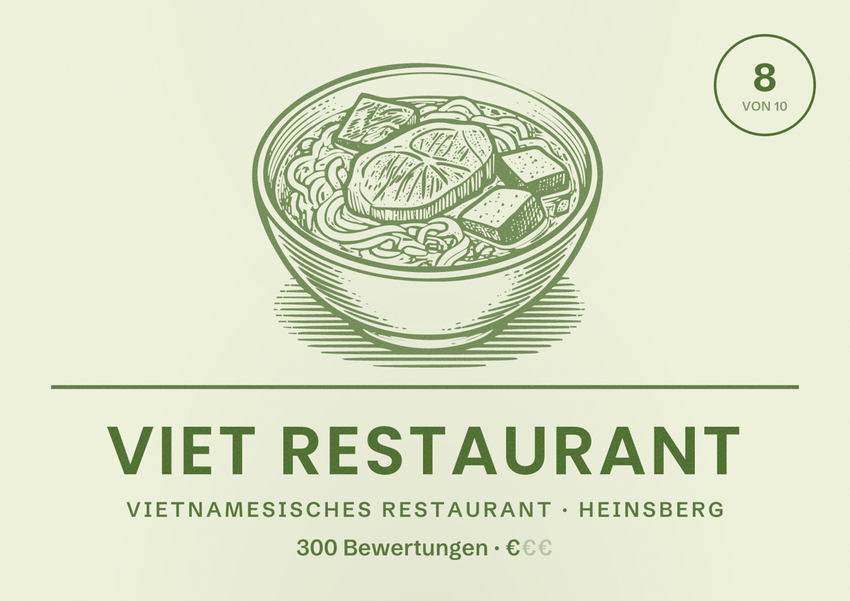 Illustriertes Poster von Viet Restaurant, Vietnamesisches Restaurant in Heinsberg: Bewertung 8 von 10 aus 300 Bewertungen, Preisniveau €