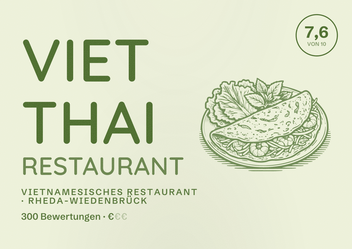 Illustriertes Poster von Viet Thai Restaurant, Vietnamesisches Restaurant in Rheda-Wiedenbrück: Bewertung 7,6 von 10 aus 300 Bewertungen, Preisniveau €