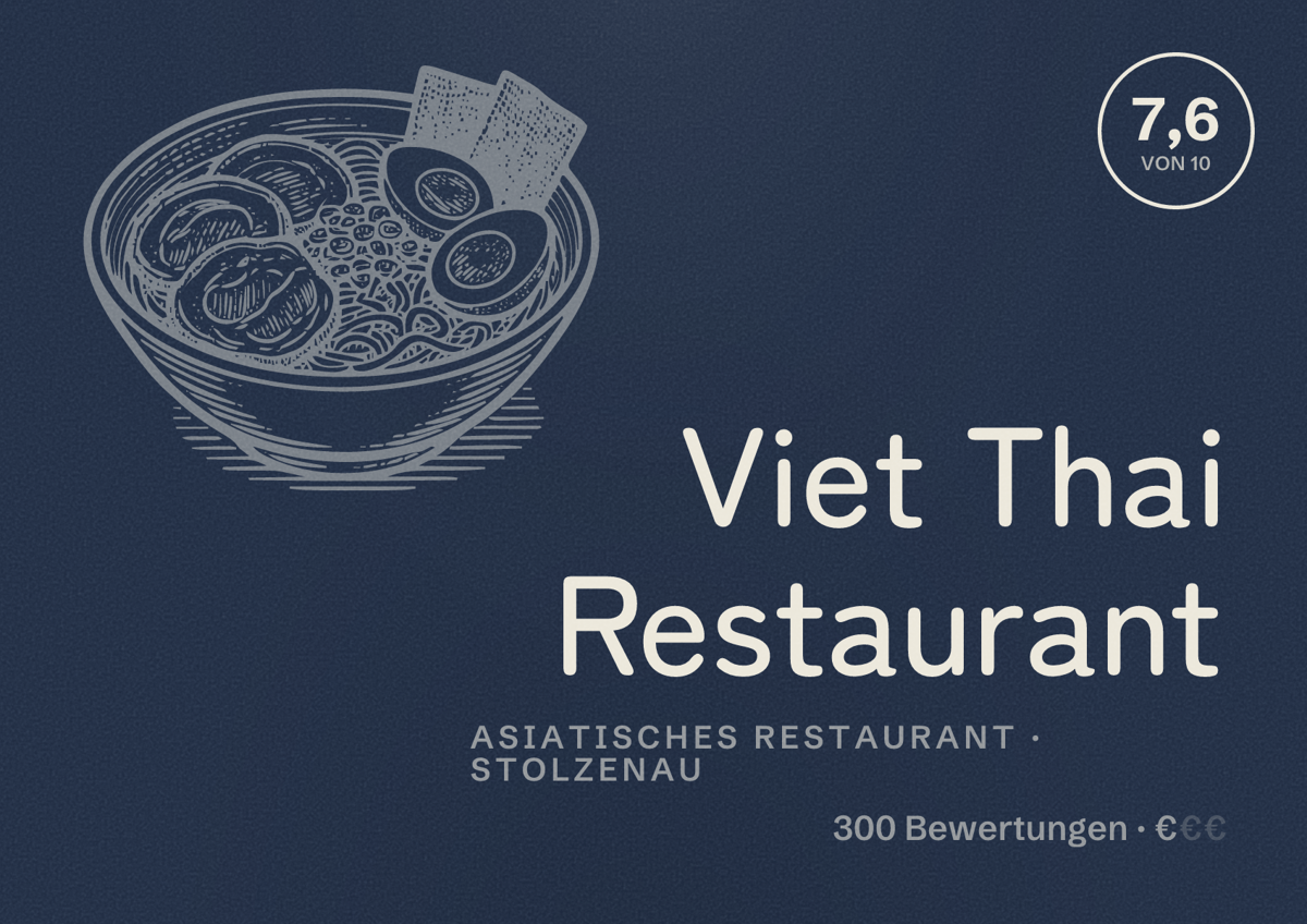 Illustriertes Poster von Viet Thai Restaurant, Asiatisches Restaurant in Stolzenau: Bewertung 7,6 von 10 aus 300 Bewertungen, Preisniveau €
