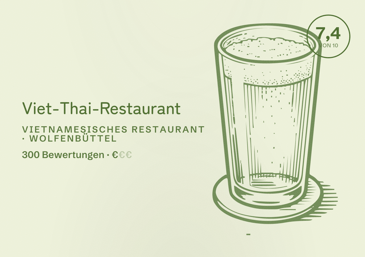 Illustriertes Poster von Viet-Thai-Restaurant, Vietnamesisches Restaurant in Wolfenbüttel: Bewertung 7,4 von 10 aus 300 Bewertungen, Preisniveau €