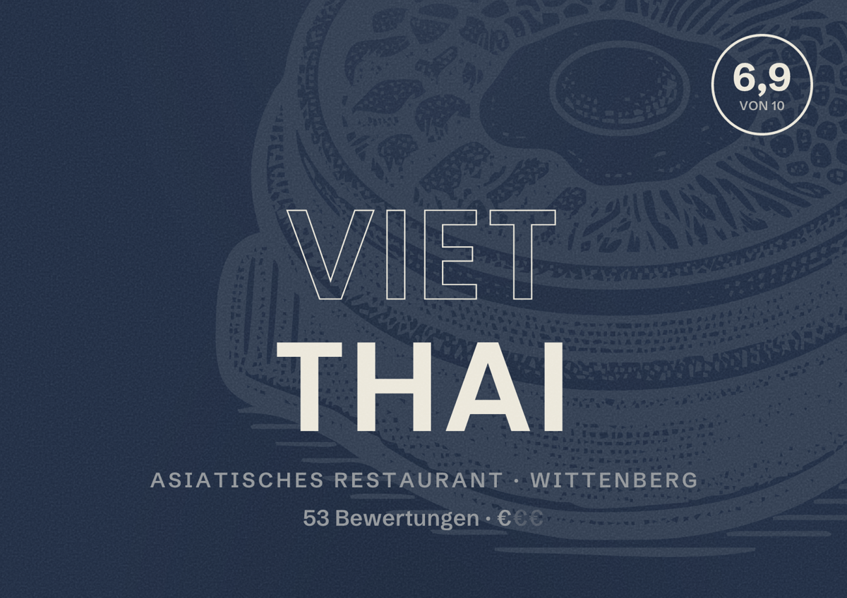 Illustriertes Poster von Viet Thai, Asiatisches Restaurant in Wittenberg: Bewertung 6,9 von 10 aus 53 Bewertungen, Preisniveau €