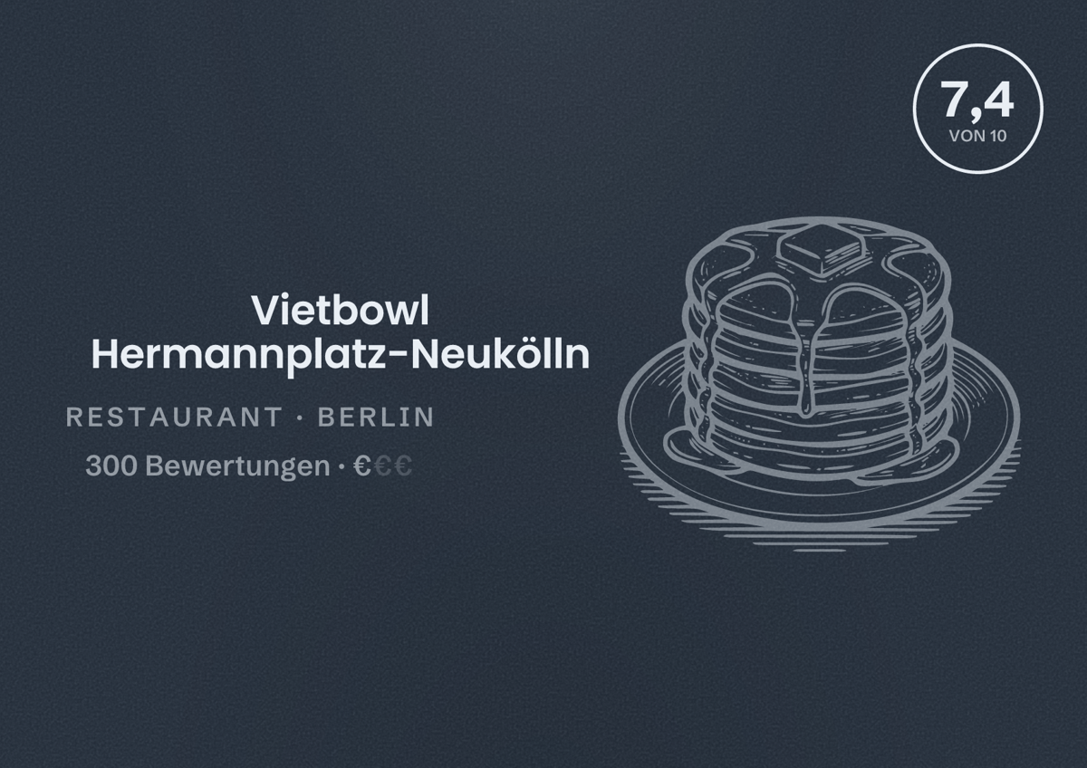 Illustriertes Poster von Vietbowl Hermannplatz-Neukölln, Restaurant in Berlin: Bewertung 7,4 von 10 aus 300 Bewertungen, Preisniveau €
