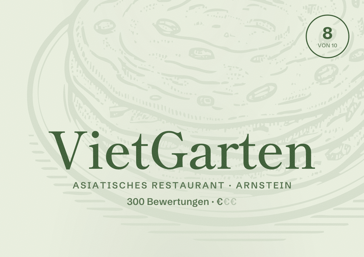 Illustriertes Poster von VietGarten, Asiatisches Restaurant in Arnstein: Bewertung 8 von 10 aus 300 Bewertungen, Preisniveau €