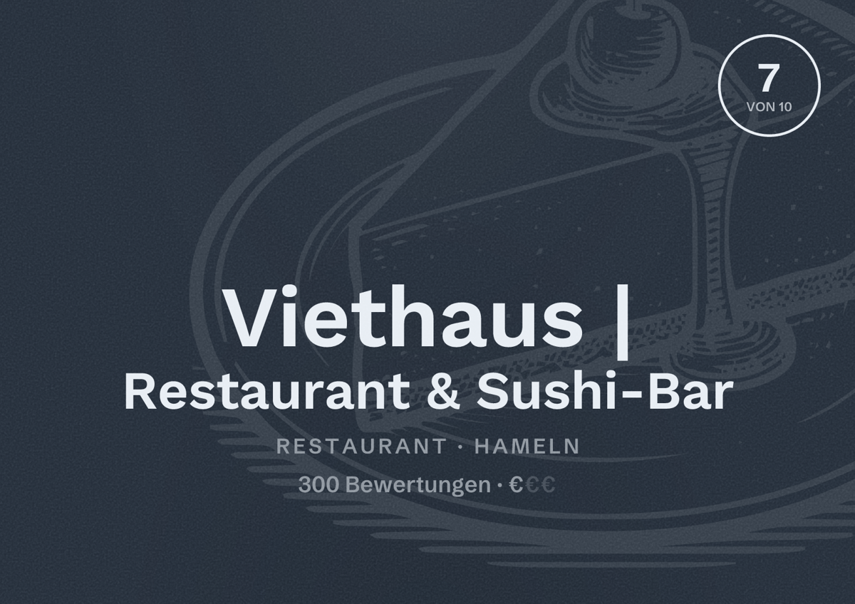 Illustriertes Poster von Viethaus | Restaurant & Sushi-Bar, Restaurant in Hameln: Bewertung 7 von 10 aus 300 Bewertungen, Preisniveau €