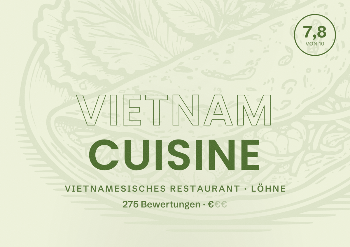 Illustriertes Poster von Vietnam Cuisine, Vietnamesisches Restaurant in Löhne: Bewertung 7,8 von 10 aus 275 Bewertungen, Preisniveau €
