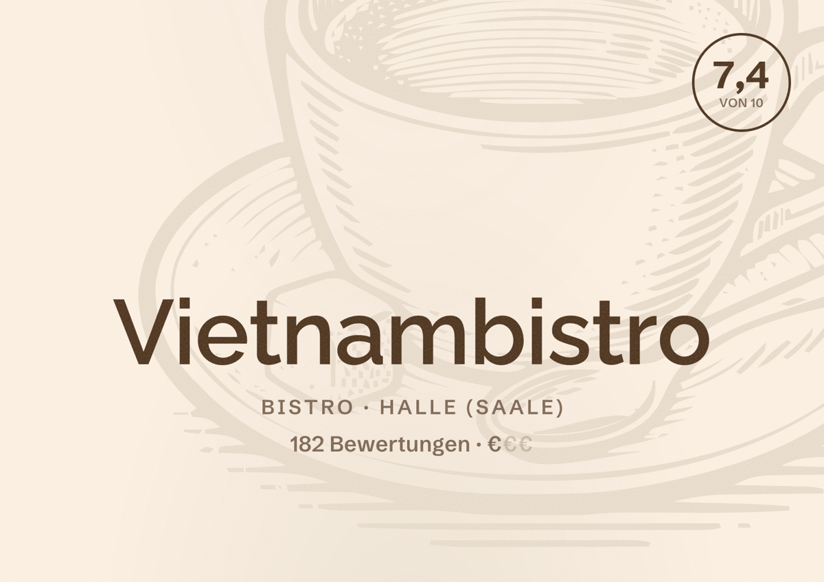 Illustriertes Poster von Vietnambistro, Bistro in Halle (Saale): Bewertung 7,4 von 10 aus 182 Bewertungen, Preisniveau €