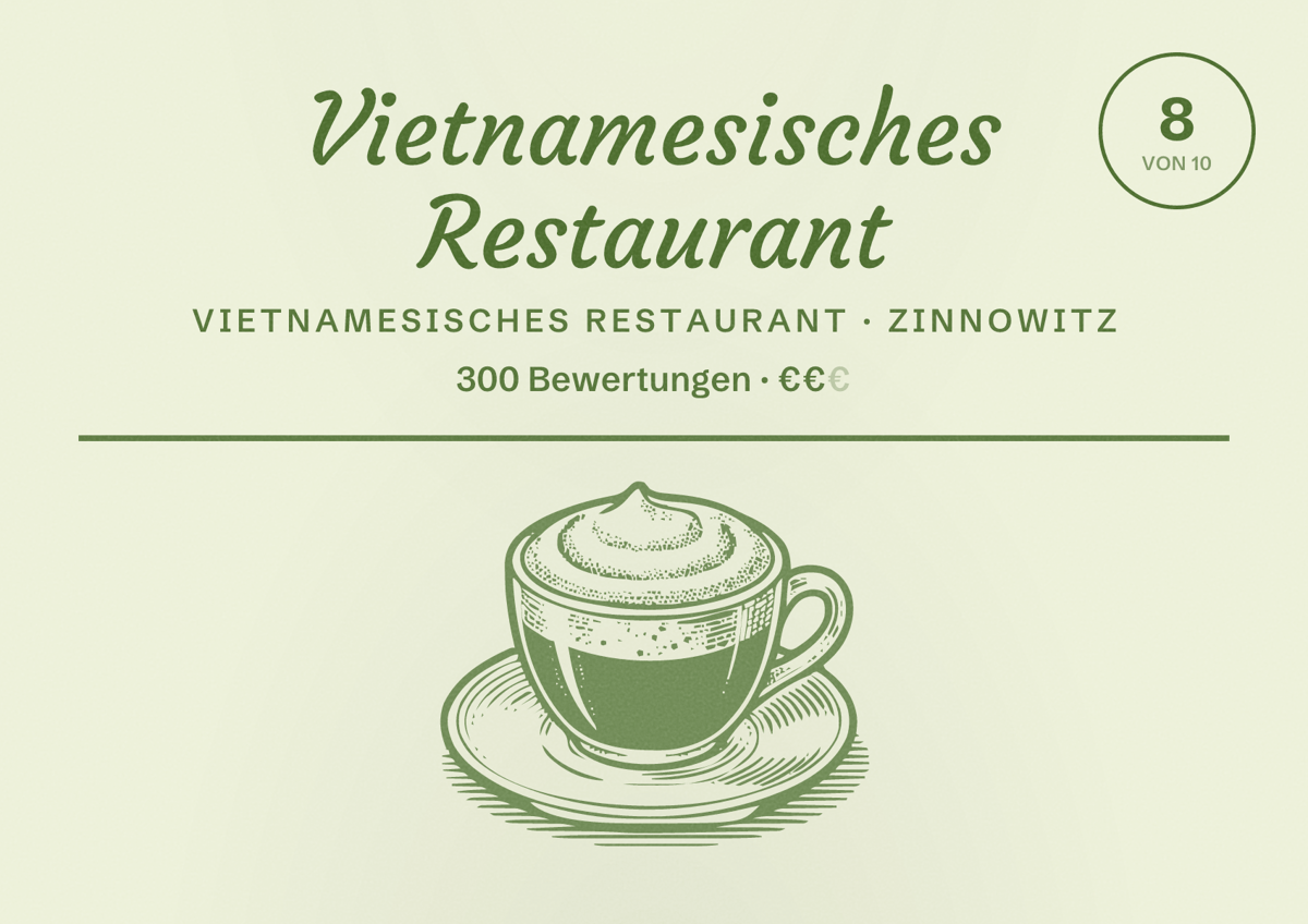 Illustriertes Poster von Vietnamesisches Restaurant, Vietnamesisches Restaurant in Zinnowitz: Bewertung 8 von 10 aus 300 Bewertungen, Preisniveau €€