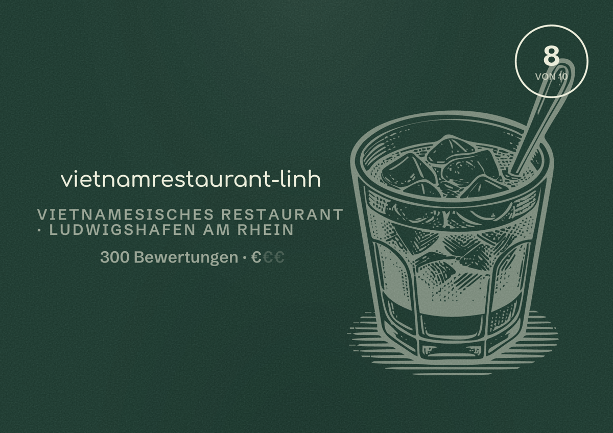 Illustriertes Poster von vietnamrestaurant-linh, Vietnamesisches Restaurant in Ludwigshafen am Rhein: Bewertung 8 von 10 aus 300 Bewertungen, Preisniveau €