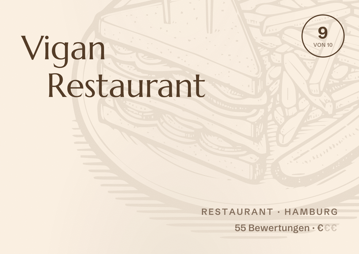 Illustriertes Poster von Vigan Restaurant, Restaurant in Hamburg: Bewertung 9,0 von 10 aus 55 Bewertungen, Preisniveau €
