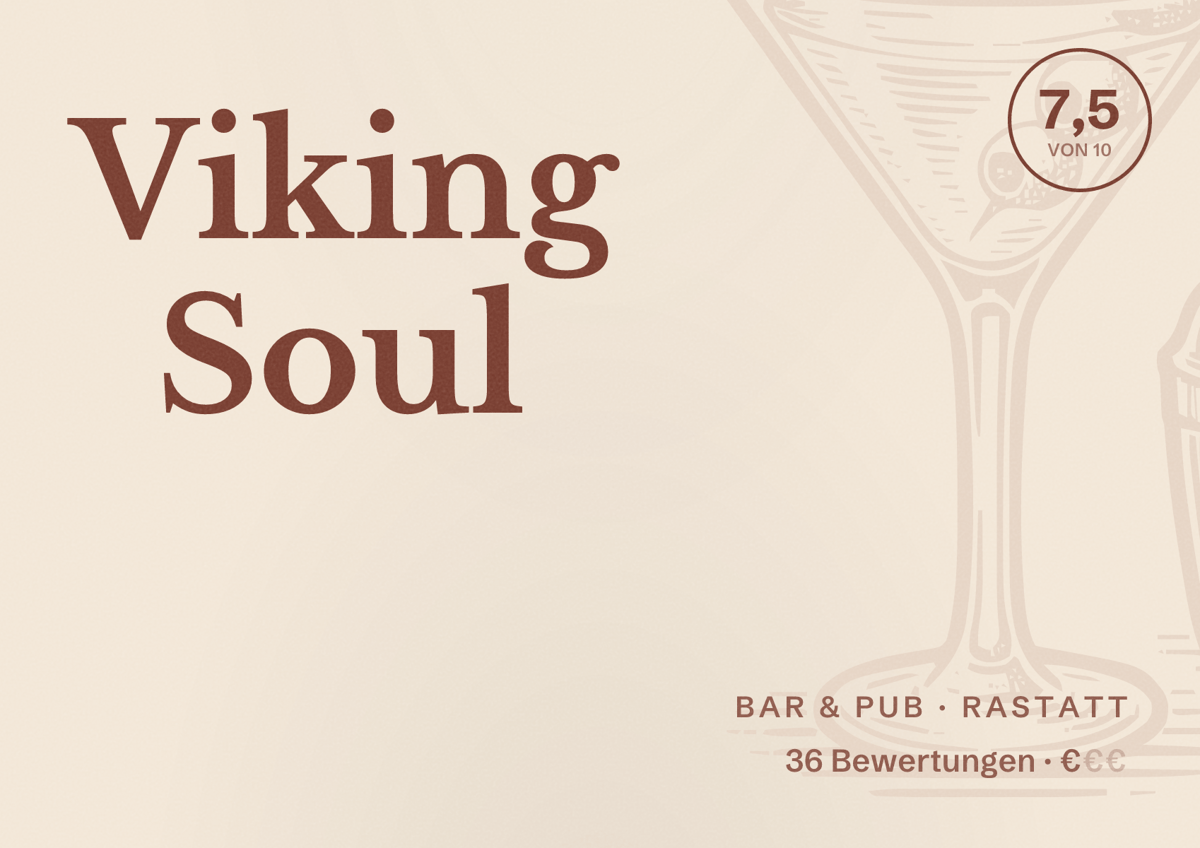 Illustriertes Poster von Viking Soul, Bar & Pub in Rastatt: Bewertung 7,5 von 10 aus 36 Bewertungen, Preisniveau €