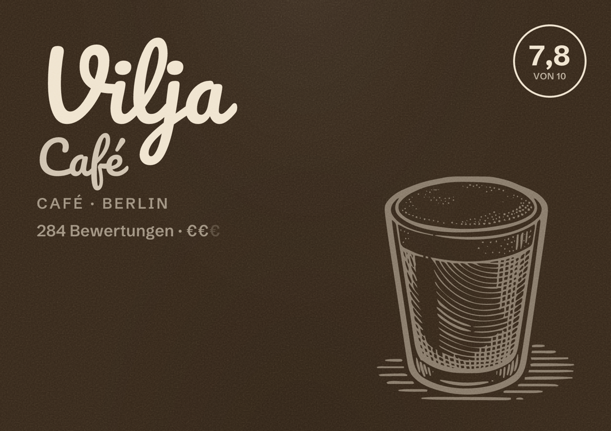 Illustriertes Poster von Vilja Café, Café in Berlin: Bewertung 7,8 von 10 aus 284 Bewertungen, Preisniveau €€