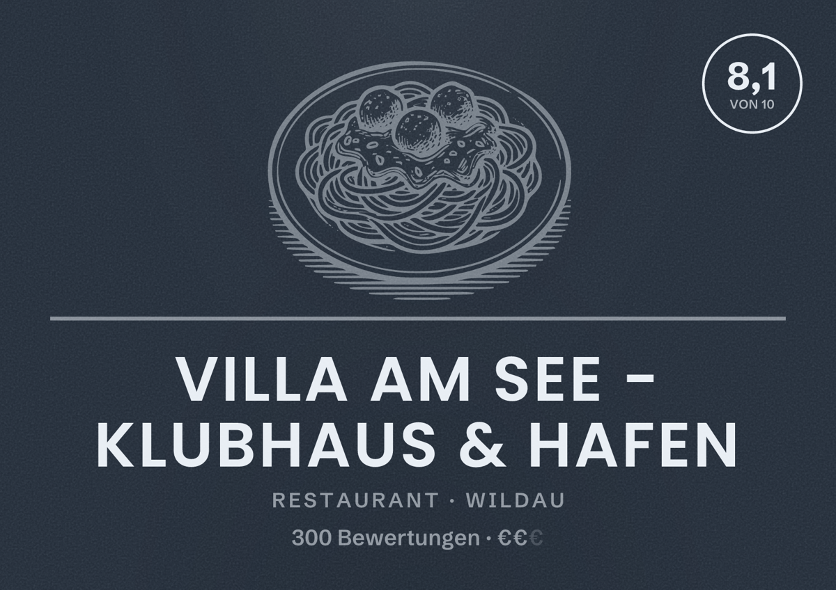Illustriertes Poster von Villa am See - Klubhaus & Hafen, Restaurant in Wildau: Bewertung 8,1 von 10 aus 300 Bewertungen, Preisniveau €€