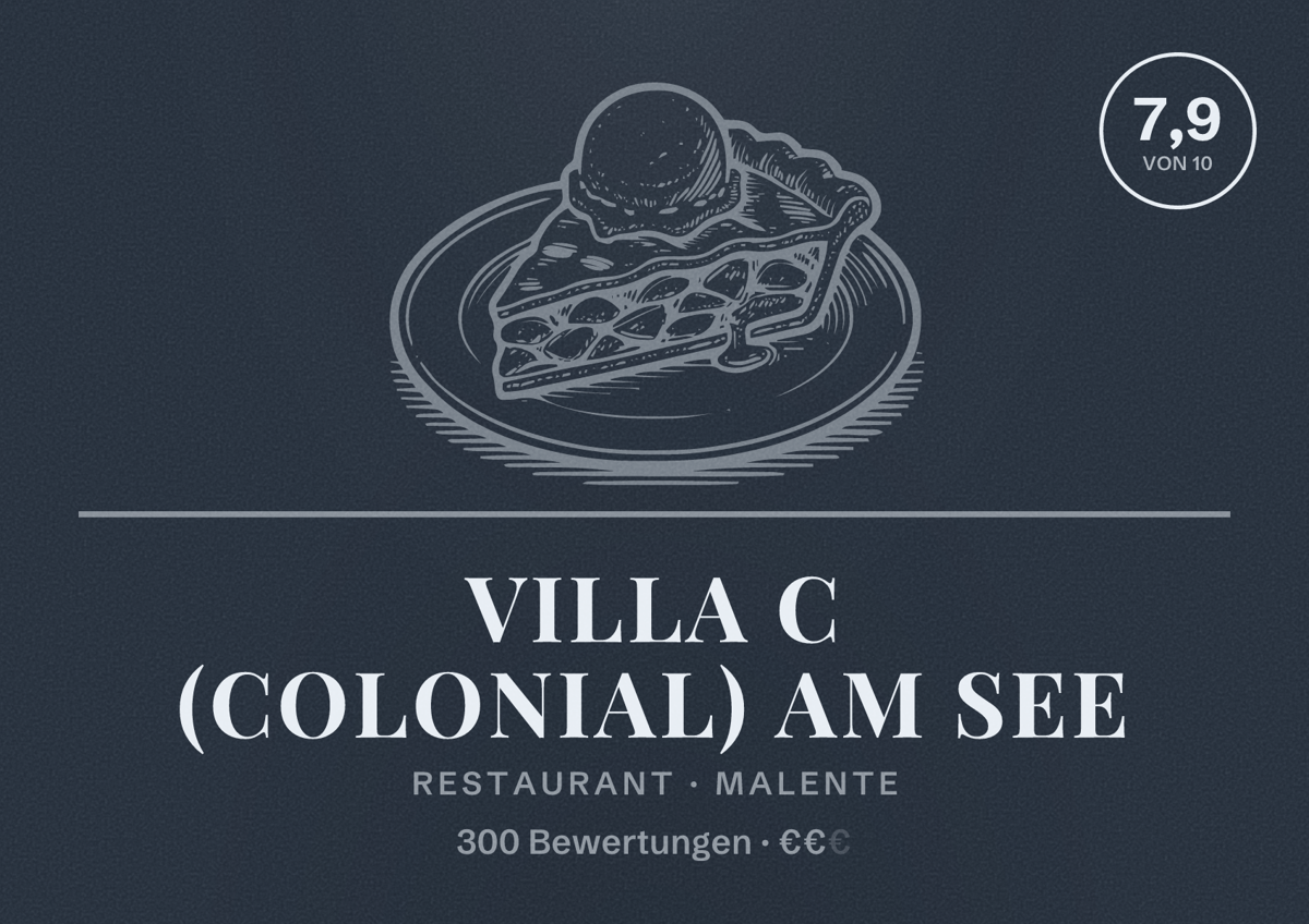 Illustriertes Poster von Villa C (Colonial) am See, Restaurant in Malente: Bewertung 7,9 von 10 aus 300 Bewertungen, Preisniveau €€