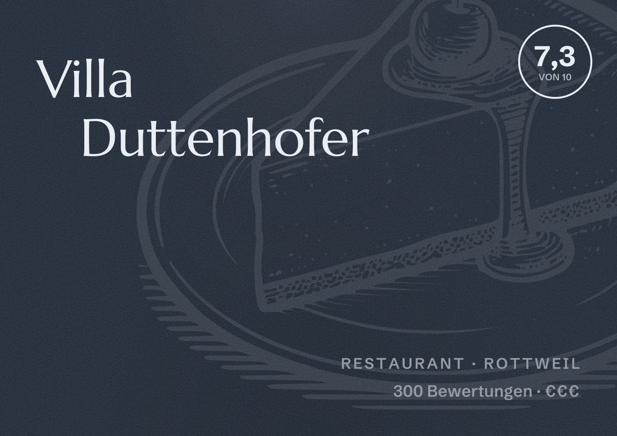 Illustriertes Poster von Villa Duttenhofer, Restaurant in Rottweil: Bewertung 7,3 von 10 aus 300 Bewertungen, Preisniveau €€€
