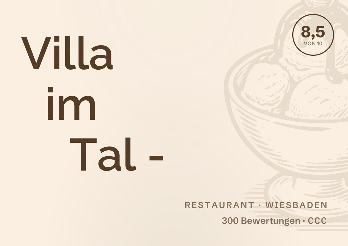Illustriertes Poster von Villa im Tal -, Restaurant in Wiesbaden: Bewertung 8,5 von 10 aus 300 Bewertungen, Preisniveau €€€