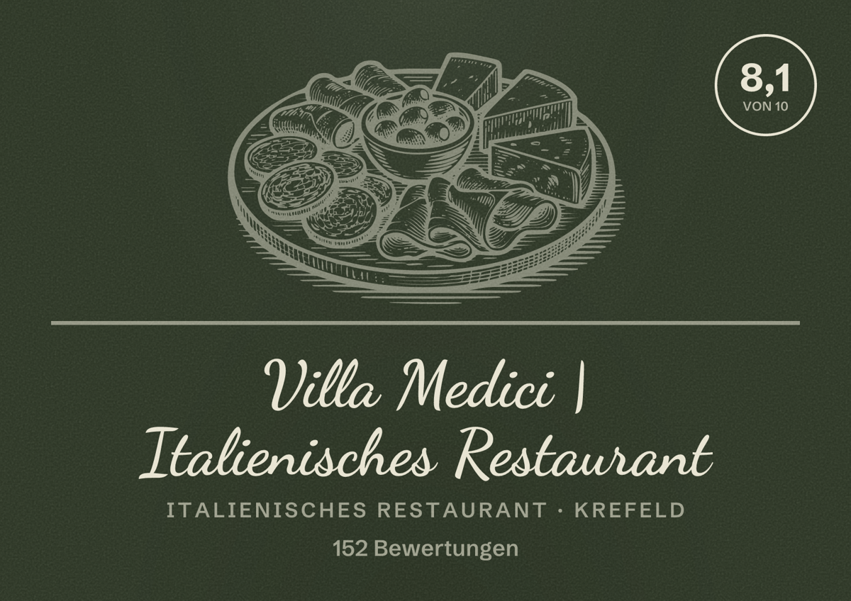 Illustriertes Poster von Villa Medici | Italienisches Restaurant, Italienisches Restaurant in Krefeld: Bewertung 8,1 von 10 aus 152 Bewertungen