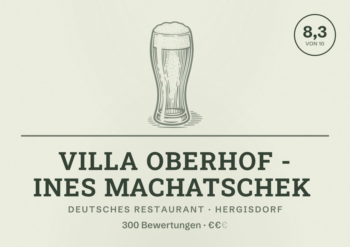 Illustriertes Poster von Villa Oberhof - Ines Machatschek, Deutsches Restaurant in Hergisdorf: Bewertung 8,3 von 10 aus 300 Bewertungen, Preisniveau €€