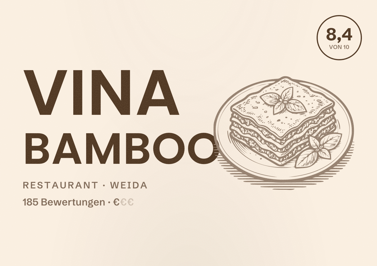 Illustriertes Poster von VINA Bamboo, Restaurant in Weida: Bewertung 8,4 von 10 aus 185 Bewertungen, Preisniveau €