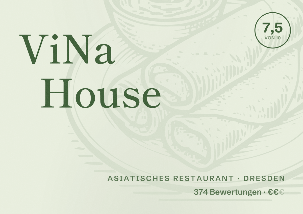 Illustriertes Poster von ViNa House, Asiatisches Restaurant in Dresden: Gästebewertung 7,5 von 10 aus 374 Bewertungen