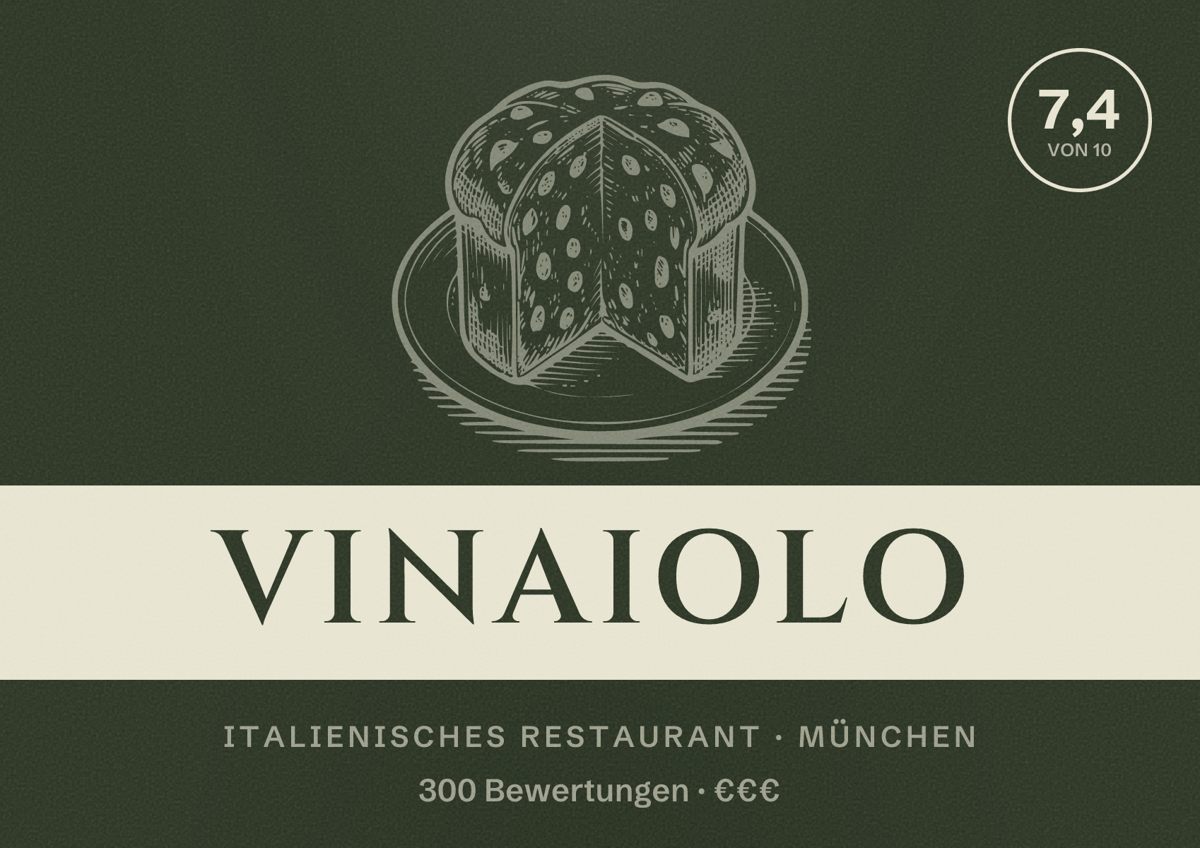 Illustriertes Poster von Vinaiolo, Italienisches Restaurant in München: Bewertung 7,4 von 10 aus 300 Bewertungen, Preisniveau €€€