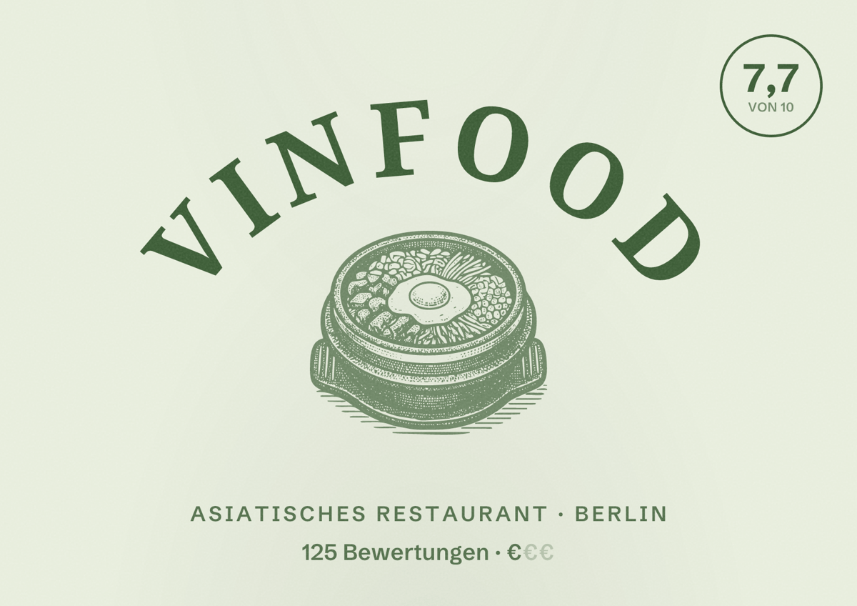 Illustriertes Poster von VINFOOD, Asiatisches Restaurant in Berlin: Bewertung 7,7 von 10 aus 125 Bewertungen, Preisniveau €