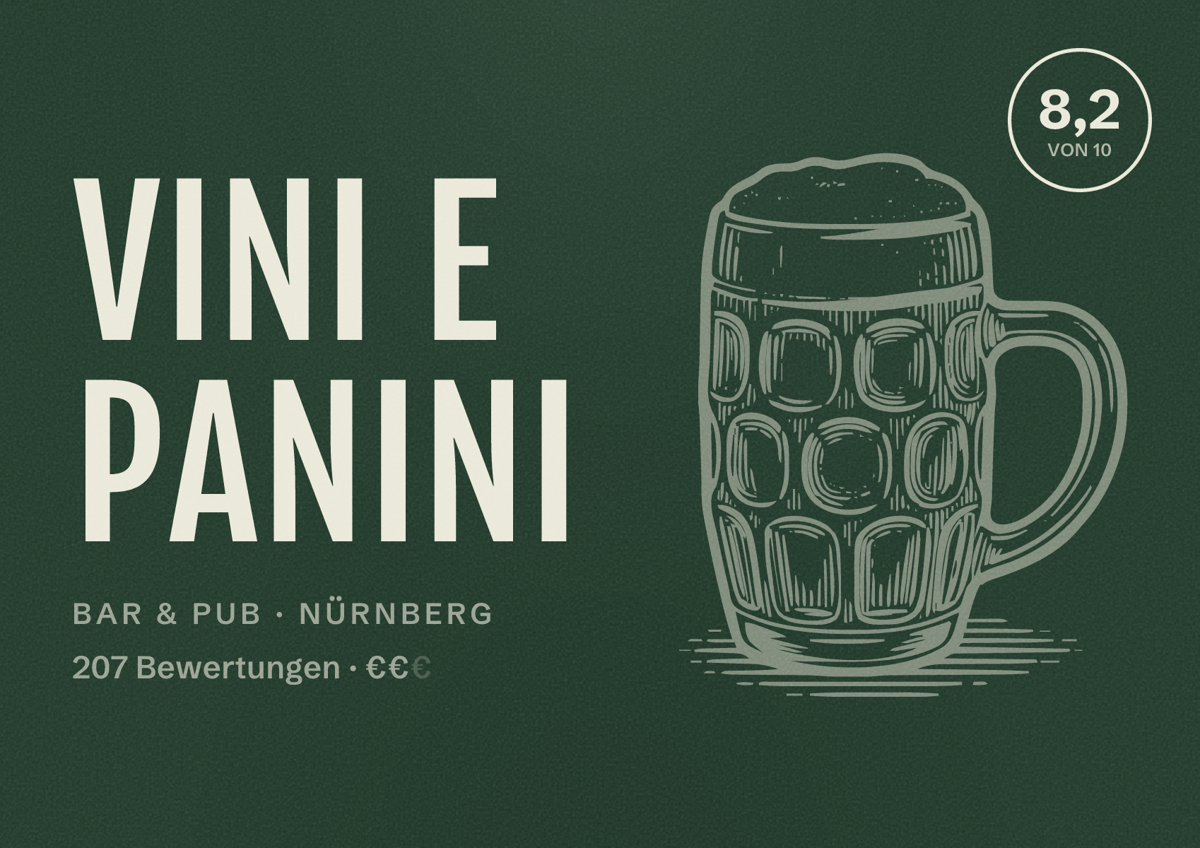 Illustriertes Poster von Vini e Panini, Bar & Pub in Nürnberg: Bewertung 8,2 von 10 aus 207 Bewertungen, Preisniveau €€