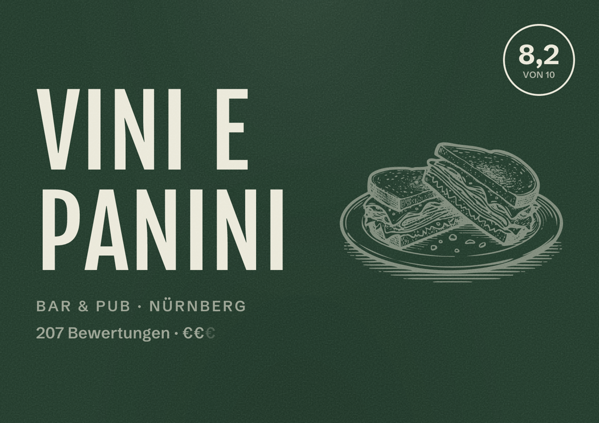 Illustriertes Poster von Vini e Panini, Bar & Pub in Nürnberg: Bewertung 8,2 von 10 aus 207 Bewertungen, Preisniveau €€