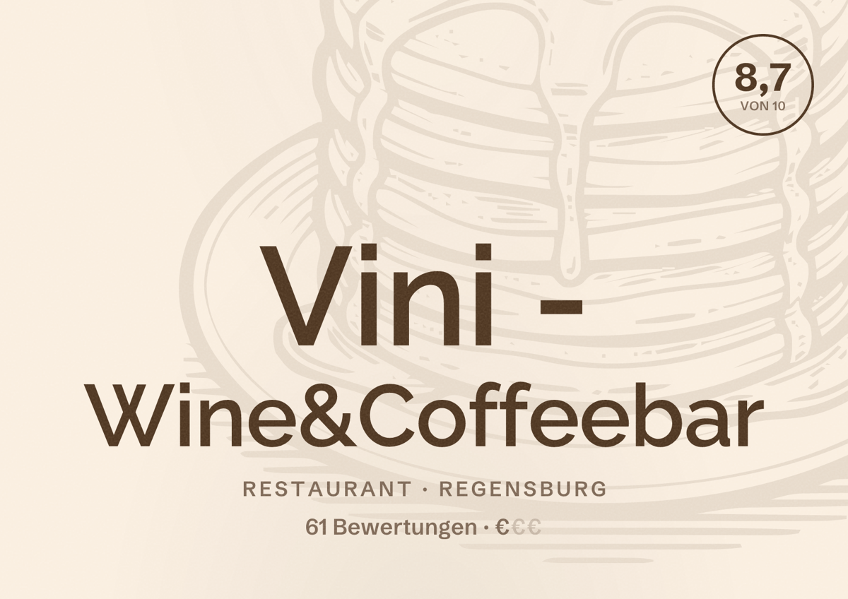 Illustriertes Poster von Vini - Wine&Coffeebar, Restaurant in Regensburg: Bewertung 8,7 von 10 aus 61 Bewertungen, Preisniveau €