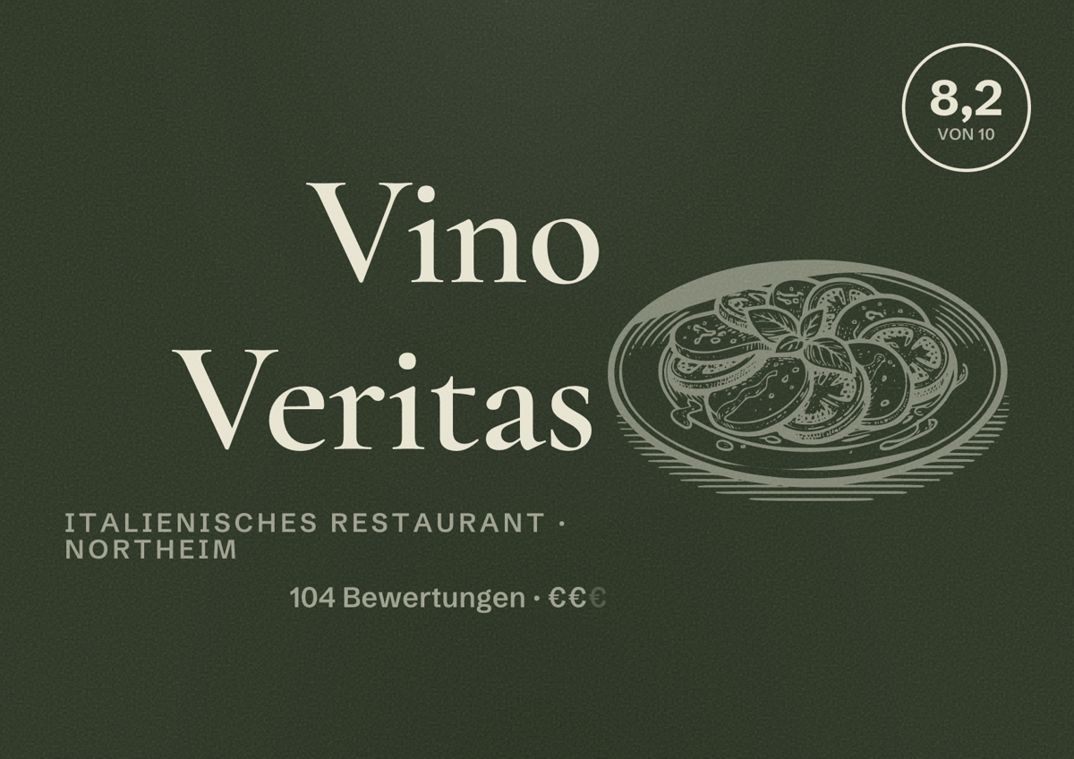 Illustriertes Poster von Vino Veritas, Italienisches Restaurant in Northeim: Bewertung 8,2 von 10 aus 104 Bewertungen, Preisniveau €€