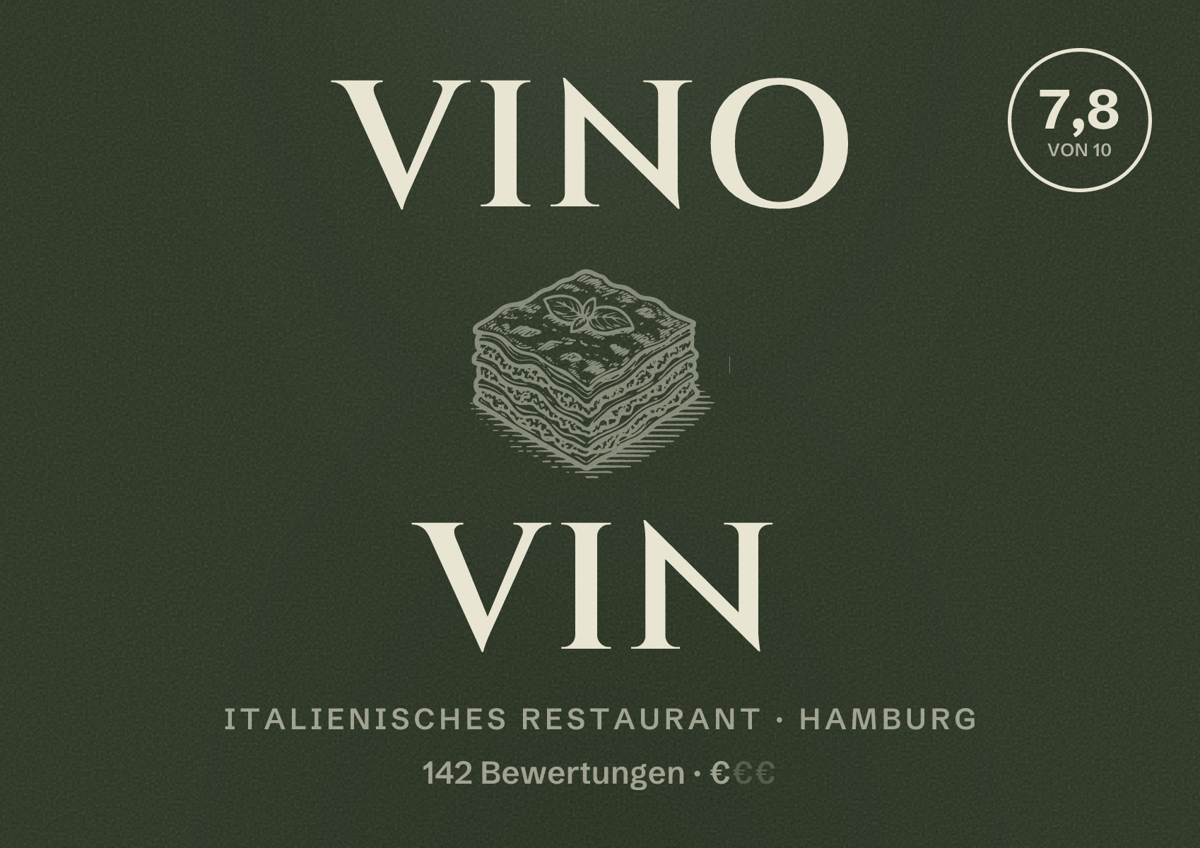 Illustriertes Poster von Vino Vin, Italienisches Restaurant in Hamburg: Bewertung 7,8 von 10 aus 142 Bewertungen, Preisniveau €