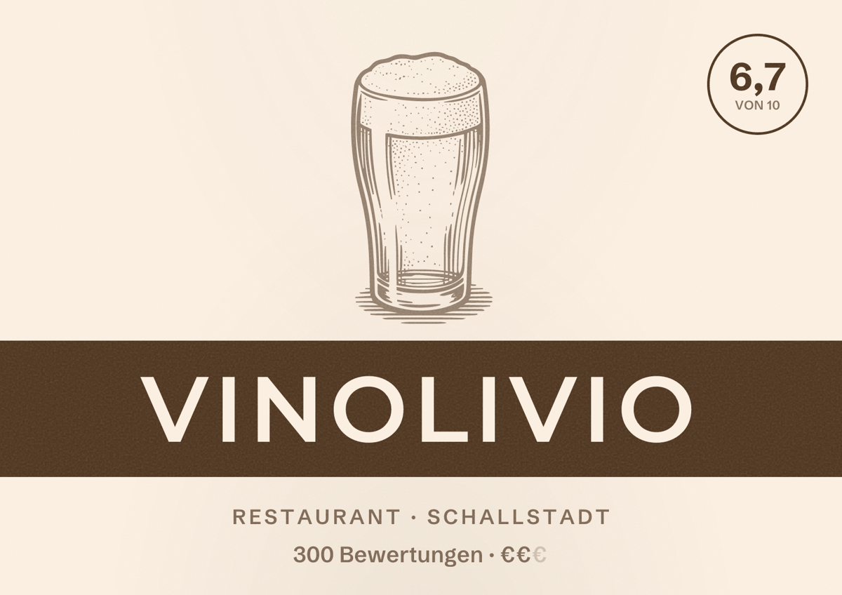 Illustriertes Poster von Vinolivio, Restaurant in Schallstadt: Bewertung 6,7 von 10 aus 300 Bewertungen, Preisniveau €€