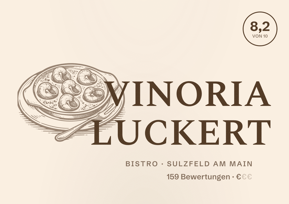 Illustriertes Poster von VINORIA LUCKERT, Bistro in Sulzfeld am Main: Bewertung 8,2 von 10 aus 159 Bewertungen, Preisniveau €