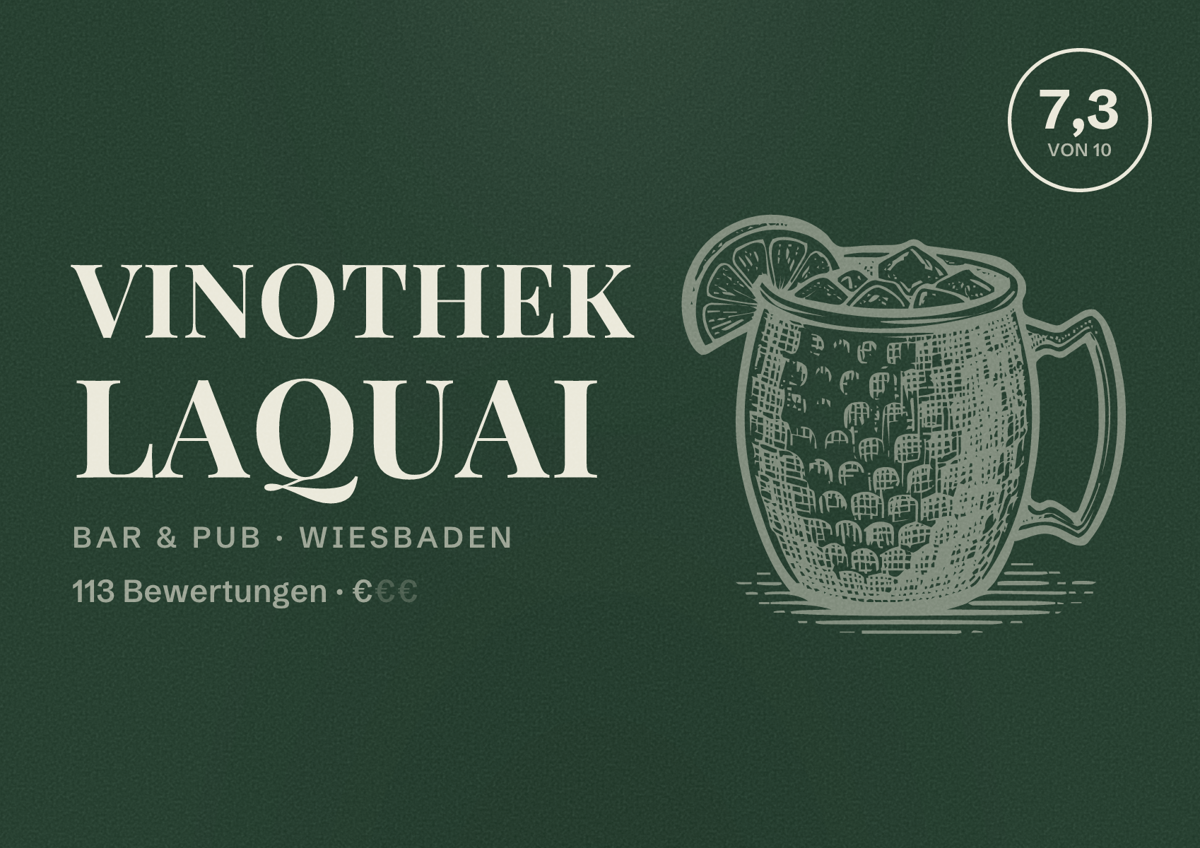 Illustriertes Poster von Vinothek Laquai, Bar & Pub in Wiesbaden: Bewertung 7,3 von 10 aus 113 Bewertungen, Preisniveau €