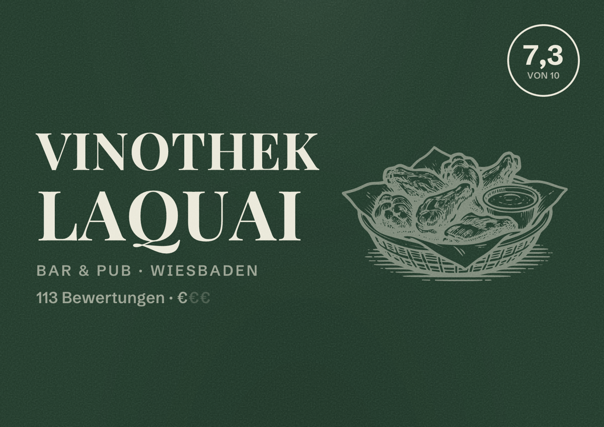 Illustriertes Poster von Vinothek Laquai, Bar & Pub in Wiesbaden: Bewertung 7,3 von 10 aus 113 Bewertungen, Preisniveau €