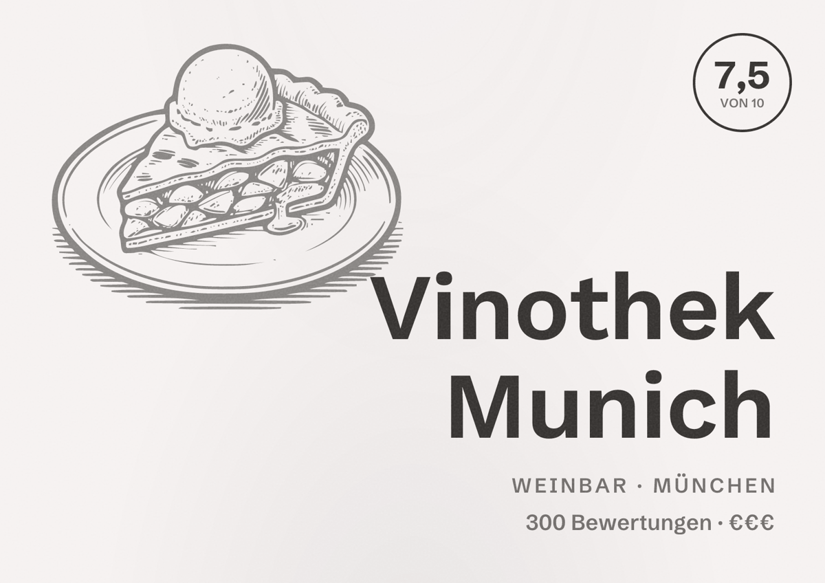 Illustriertes Poster von Vinothek Munich, Weinbar in München: Bewertung 7,5 von 10 aus 300 Bewertungen, Preisniveau €€€