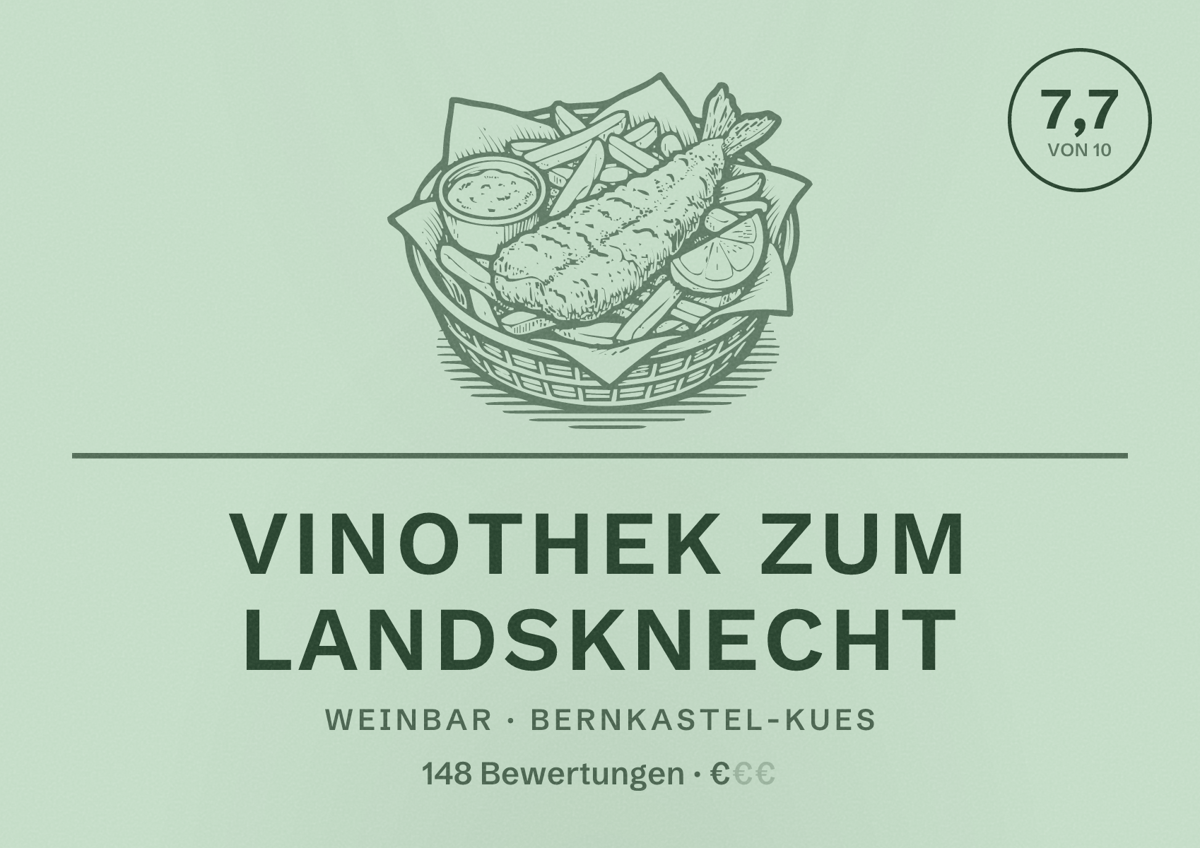 Illustriertes Poster von Vinothek Zum Landsknecht, Weinbar in Bernkastel-Kues: Bewertung 7,7 von 10 aus 148 Bewertungen, Preisniveau €