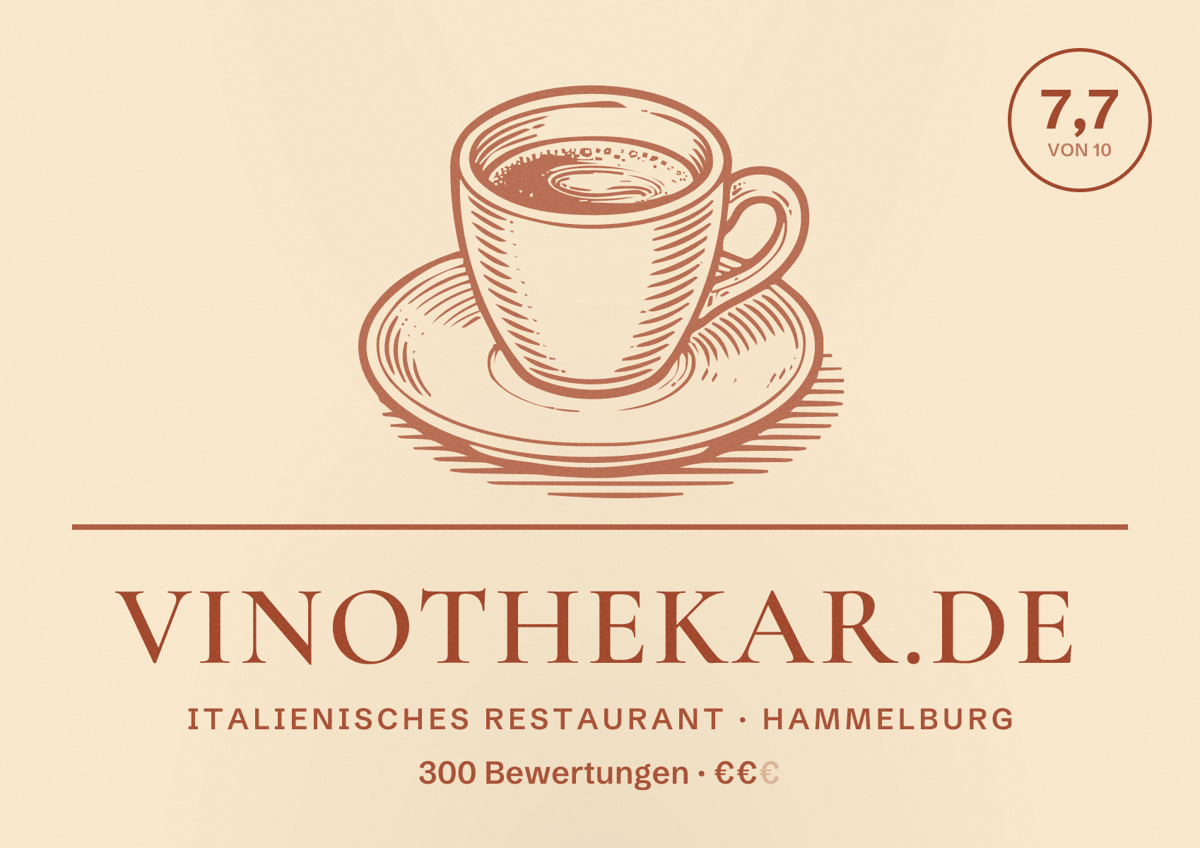 Illustriertes Poster von Vinothekar.de, Italienisches Restaurant in Hammelburg: Bewertung 7,7 von 10 aus 300 Bewertungen, Preisniveau €€