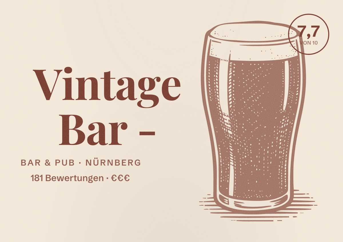 Illustriertes Poster von Vintage Bar -, Bar & Pub in Nürnberg: Bewertung 7,7 von 10 aus 181 Bewertungen, Preisniveau €€€