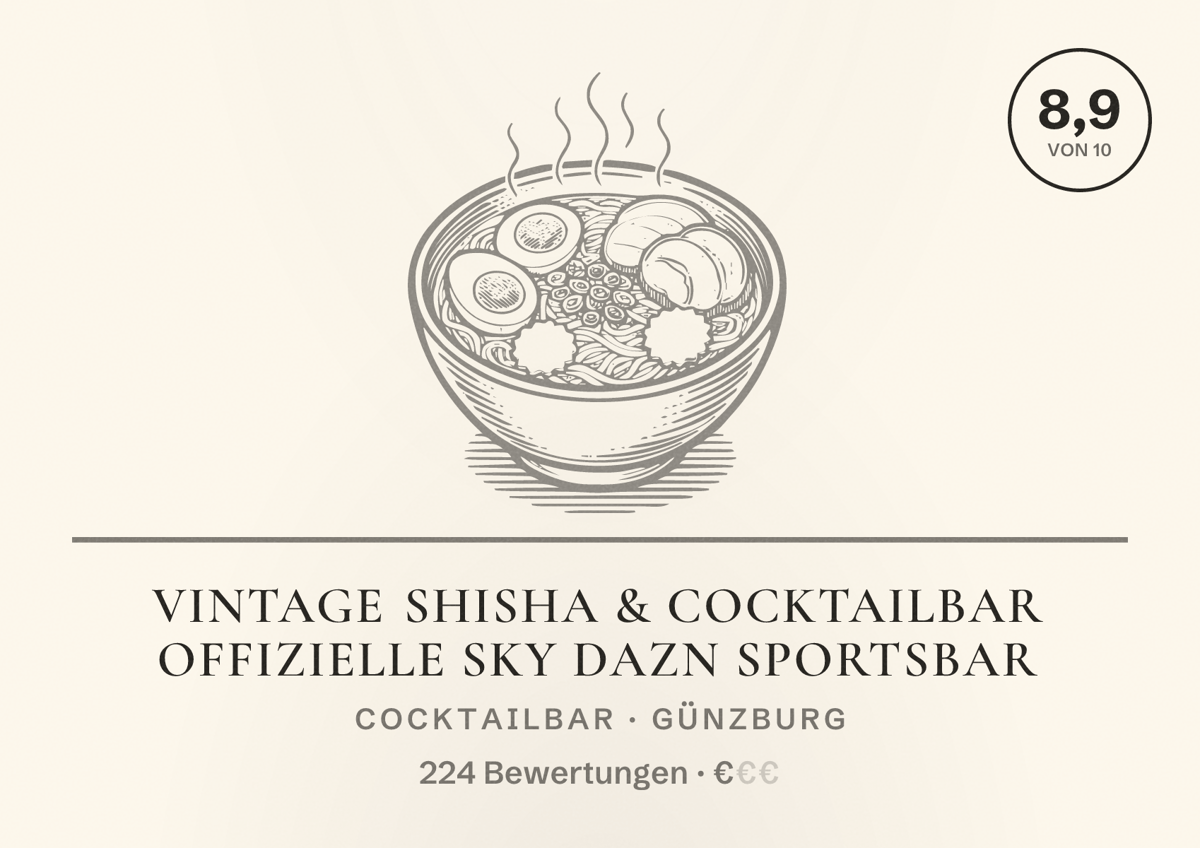 Illustriertes Poster von Vintage Shisha & Cocktailbar Offizielle Sky Dazn Sportsbar, Cocktailbar in Günzburg: Bewertung 8,9 von 10 aus 224 Bewertungen, Preisniveau €