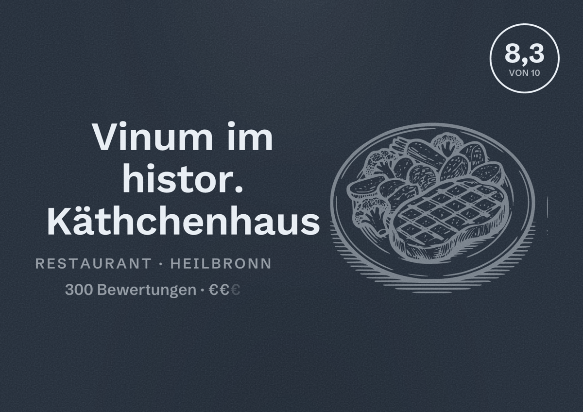 Illustriertes Poster von Vinum im histor. Käthchenhaus, Restaurant in Heilbronn: Bewertung 8,3 von 10 aus 300 Bewertungen, Preisniveau €€