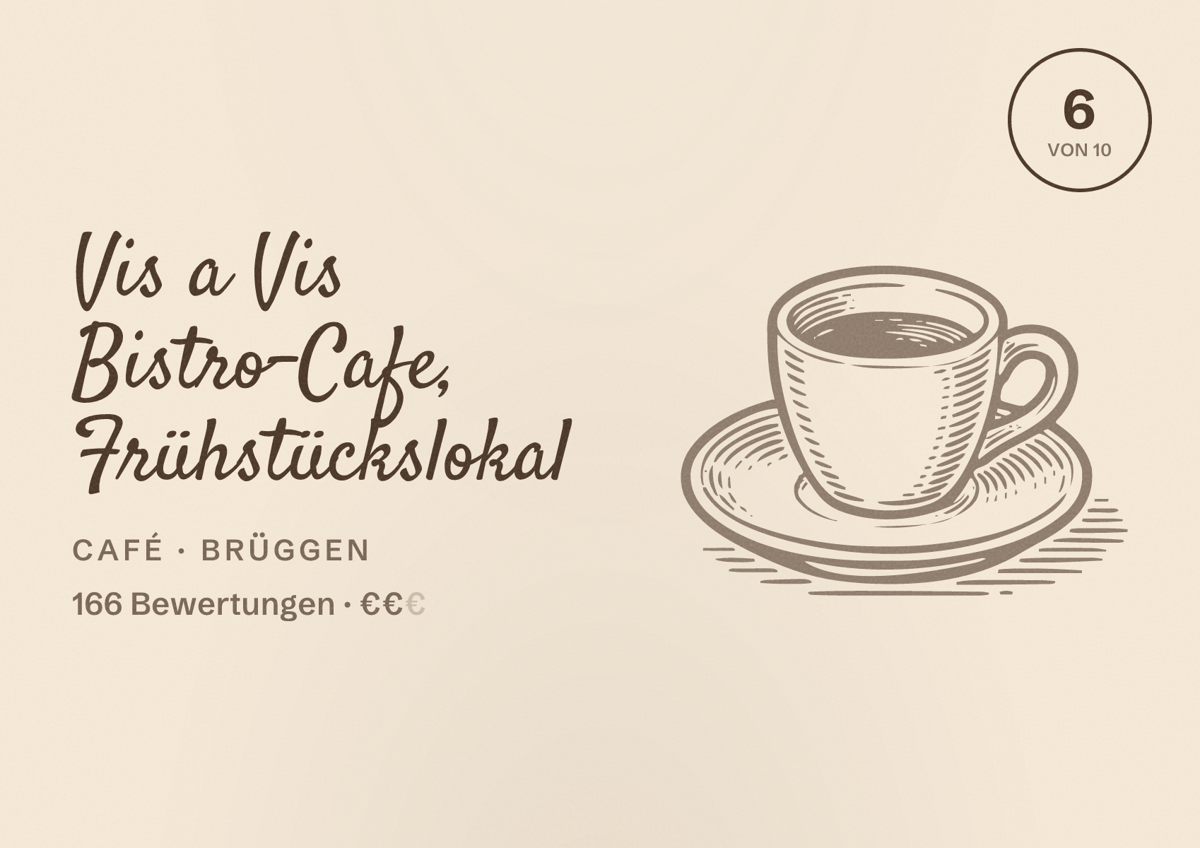 Illustriertes Poster von Vis a Vis Bistro-Cafe, Frühstückslokal, Café in Brüggen: Bewertung 6 von 10 aus 166 Bewertungen, Preisniveau €€