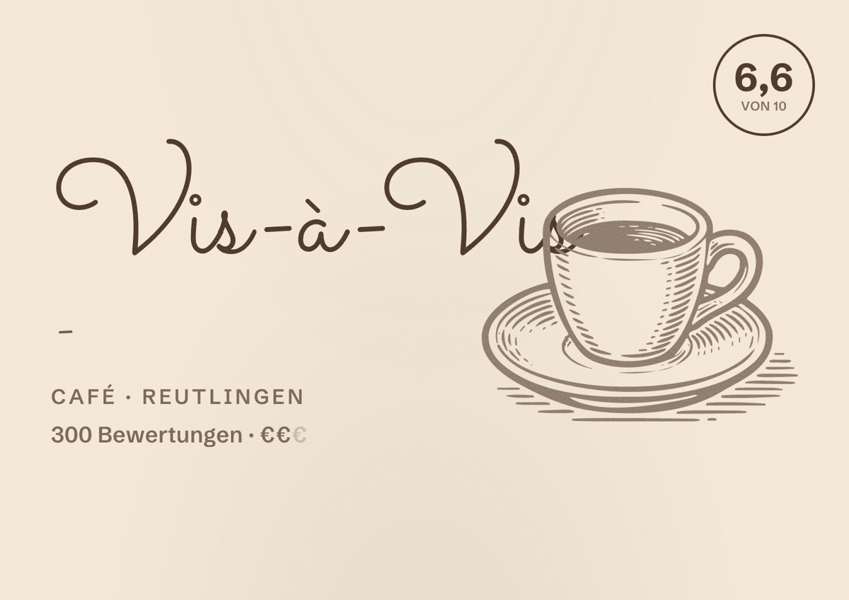Illustriertes Poster von Vis-à-Vis -, Café in Reutlingen: Bewertung 6,6 von 10 aus 300 Bewertungen, Preisniveau €€