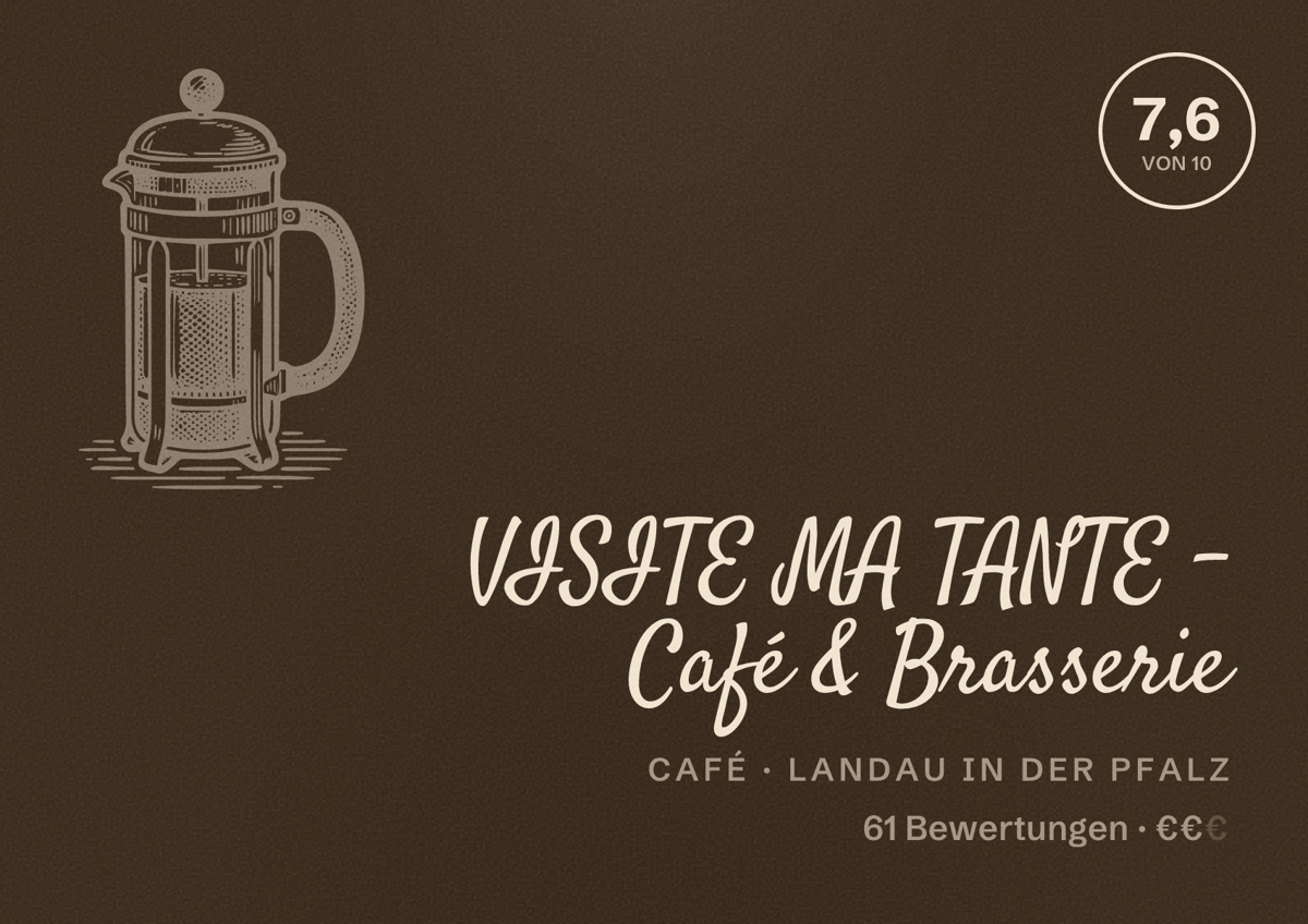 Illustriertes Poster von VISITE MA TANTE - Café & Brasserie, Café in Landau in der Pfalz: Bewertung 7,6 von 10 aus 61 Bewertungen, Preisniveau €€