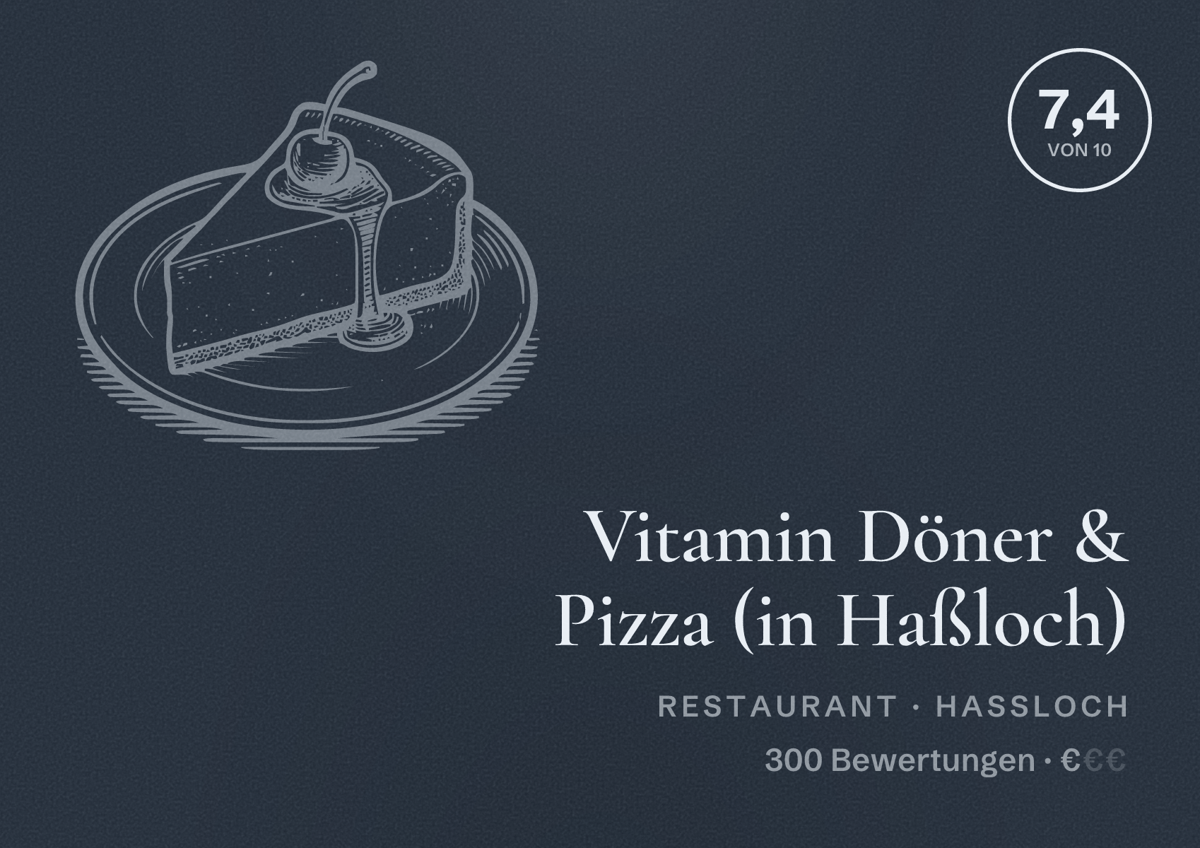 Illustriertes Poster von Vitamin Döner & Pizza (in Haßloch), Restaurant in Haßloch: Bewertung 7,4 von 10 aus 300 Bewertungen, Preisniveau €