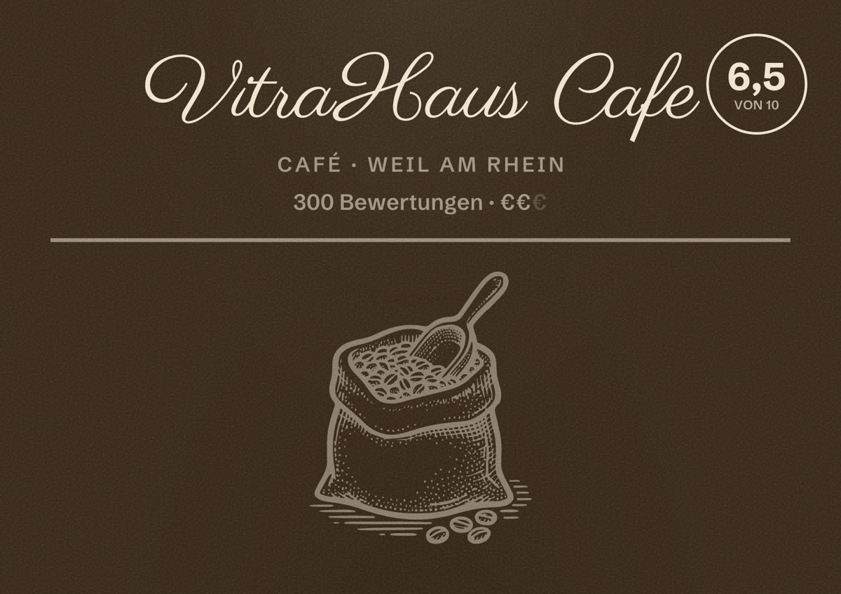 Illustriertes Poster von VitraHaus Cafe, Café in Weil am Rhein: Bewertung 6,5 von 10 aus 300 Bewertungen, Preisniveau €€