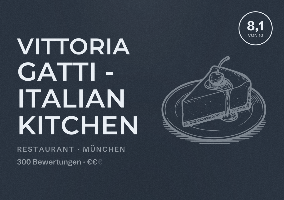Illustriertes Poster von Vittoria Gatti - Italian Kitchen, Restaurant in München: Bewertung 8,1 von 10 aus 300 Bewertungen, Preisniveau €€