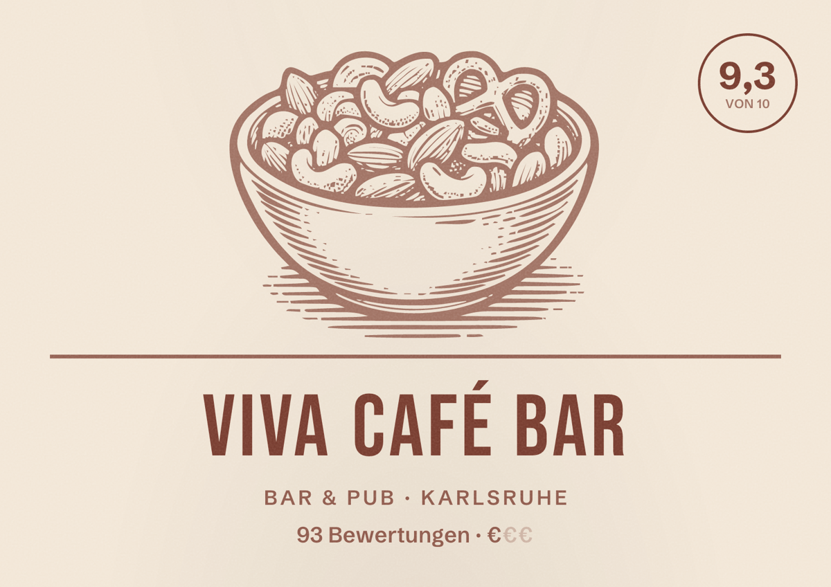 Illustriertes Poster von Viva Café Bar, Bar & Pub in Karlsruhe: Gästebewertung 9,3 von 10 aus 93 Bewertungen