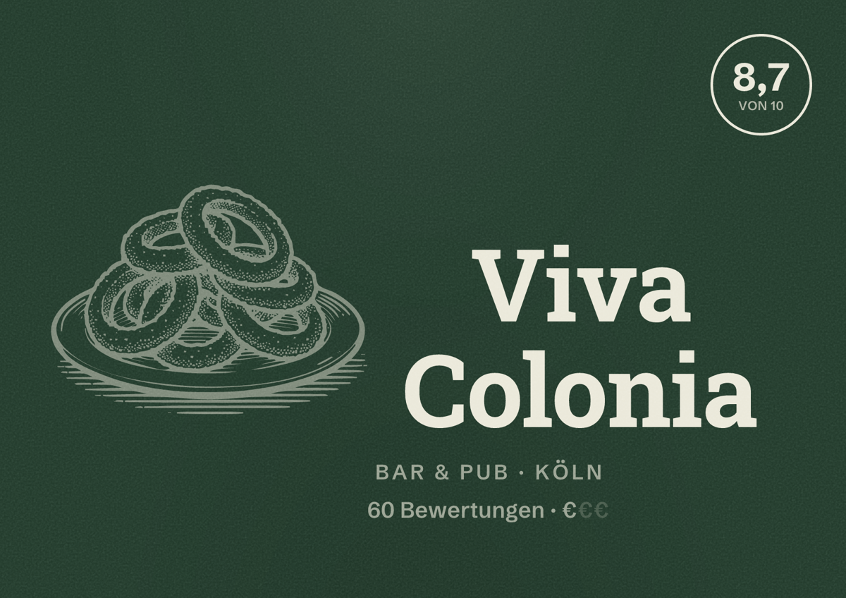 Illustriertes Poster von Viva Colonia, Bar & Pub in Köln: Bewertung 8,7 von 10 aus 60 Bewertungen, Preisniveau €