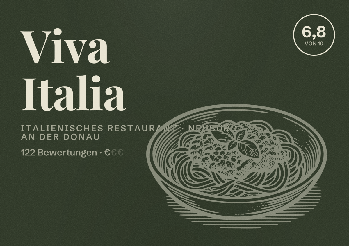 Illustriertes Poster von Viva Italia, Italienisches Restaurant in Neuburg an der Donau: Bewertung 6,8 von 10 aus 122 Bewertungen, Preisniveau €